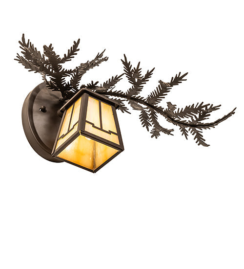 Meyda Lighting Pine Branch 16" Oil Rubbed Bronze Valley View Right Wall Sconce With Beige Iridescent Shade Glass