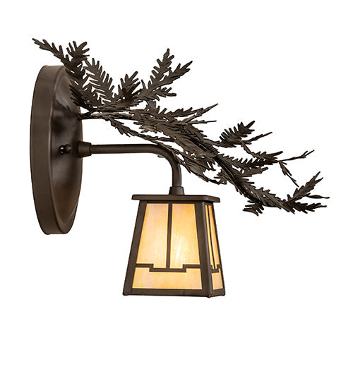 Meyda Lighting Pine Branch 16" Oil Rubbed Bronze Valley View Right Wall Sconce With Beige Iridescent Shade Glass