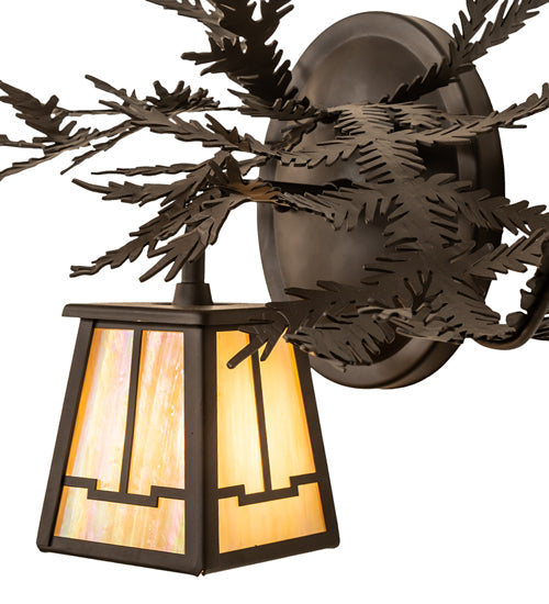 Meyda Lighting Pine Branch 16" Oil Rubbed Bronze Valley View Right Wall Sconce With Beige Iridescent Shade Glass