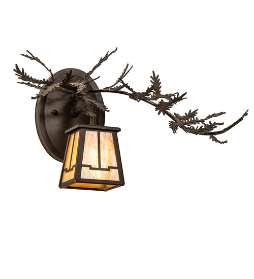 Meyda Lighting Pine Branch 16" Oil Rubbed Bronze Valley View Right Wall Sconce With Beige Iridescent Shade Glass