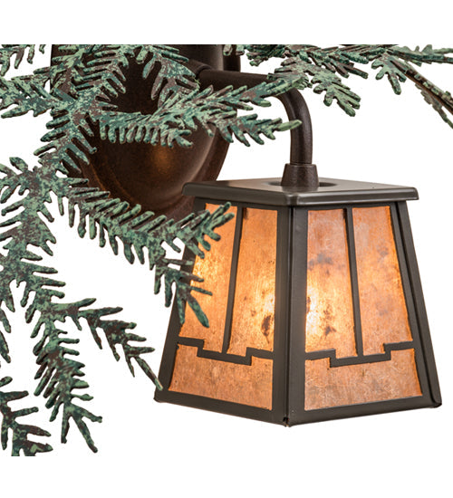Meyda Lighting Pine Branch 16" Timeless Bronze Valley View Left Wall Sconce With Silver Mica Shade Glass