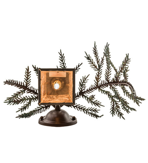 Meyda Lighting Pine Branch 16" Timeless Bronze Valley View Right Wall Sconce With Silver Mica Shade Glass
