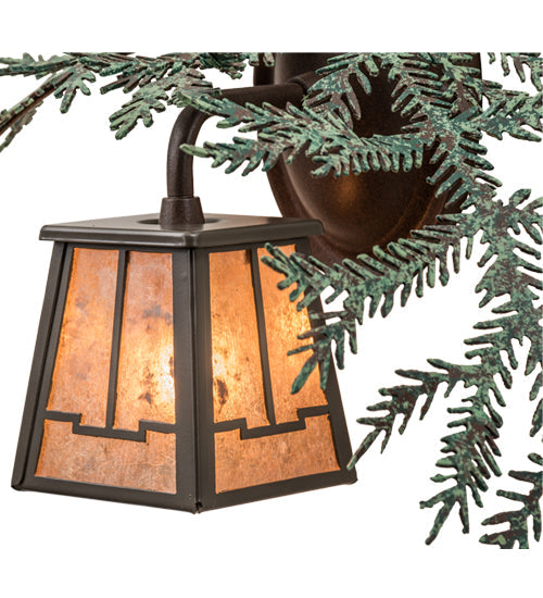 Meyda Lighting Pine Branch 16" Timeless Bronze Valley View Right Wall Sconce With Silver Mica Shade Glass