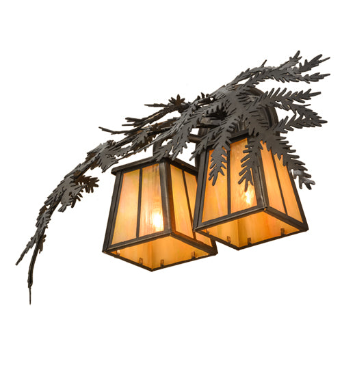 Meyda Lighting Pine Branch 17" 2-Light Antique Copper Valley View Wall Sconce With Beige Iridescent Shade Glass