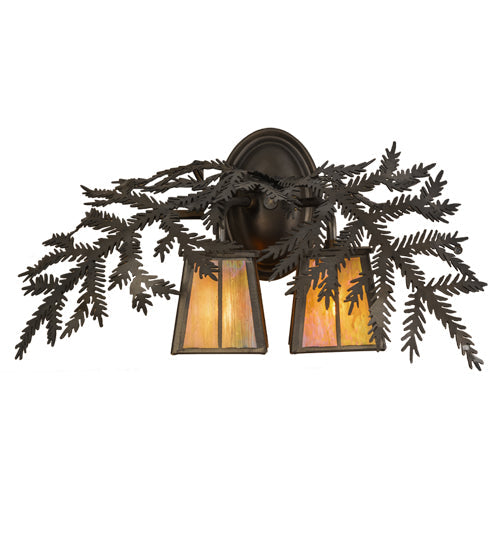 Meyda Lighting Pine Branch 17" 2-Light Antique Copper Valley View Wall Sconce With Beige Iridescent Shade Glass