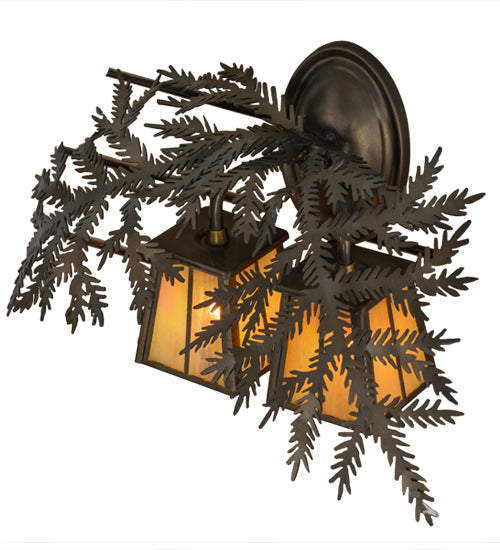 Meyda Lighting Pine Branch 17" 2-Light Antique Copper Valley View Wall Sconce With Beige Iridescent Shade Glass