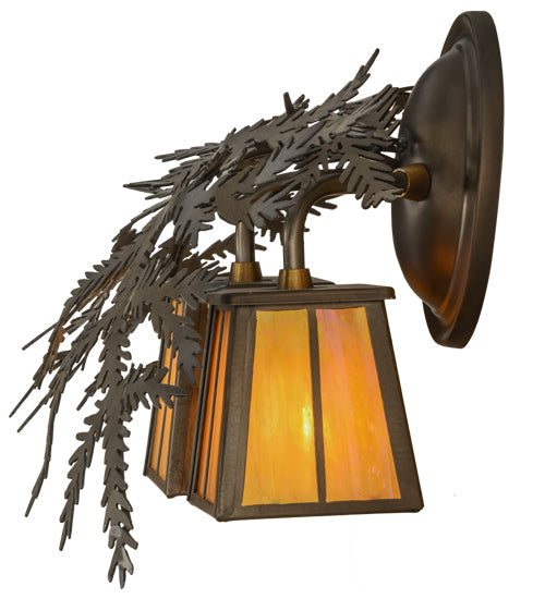 Meyda Lighting Pine Branch 17" 2-Light Antique Copper Valley View Wall Sconce With Beige Iridescent Shade Glass