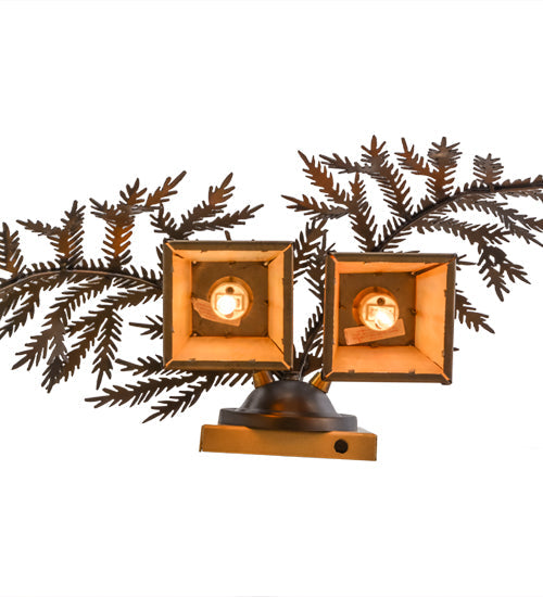 Meyda Lighting Pine Branch 17" 2-Light Antique Copper Valley View Wall Sconce With Beige Iridescent Shade Glass