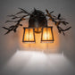 Meyda Lighting Pine Branch 17" 2-Light Black Satin Wrought Iron Valley View Wall Sconce With Amber Mica Shade Glass