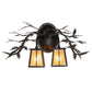 Meyda Lighting Pine Branch 17" 2-Light Black Satin Wrought Iron Valley View Wall Sconce With Amber Mica Shade Glass