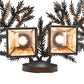 Meyda Lighting Pine Branch 17" 2-Light Black Satin Wrought Iron Valley View Wall Sconce With Amber Mica Shade Glass
