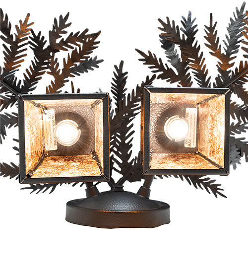 Meyda Lighting Pine Branch 17" 2-Light Black Satin Wrought Iron Valley View Wall Sconce With Amber Mica Shade Glass