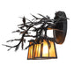 Meyda Lighting Pine Branch 17" 2-Light Black Satin Wrought Iron Valley View Wall Sconce With Amber Mica Shade Glass