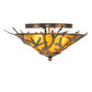 Meyda Lighting Pine Branch 20" 2-Light Dark Burnished Antique Copper Flush Mount LIght With Amber Mica Shade Glass