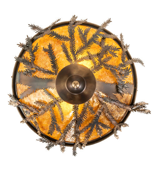 Meyda Lighting Pine Branch 20" 2-Light Dark Burnished Antique Copper Flush Mount LIght With Amber Mica Shade Glass