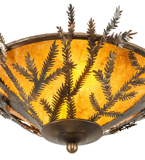 Meyda Lighting Pine Branch 20" 2-Light Dark Burnished Antique Copper Flush Mount LIght With Amber Mica Shade Glass