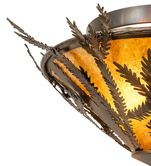 Meyda Lighting Pine Branch 20" 2-Light Dark Burnished Antique Copper Flush Mount LIght With Amber Mica Shade Glass
