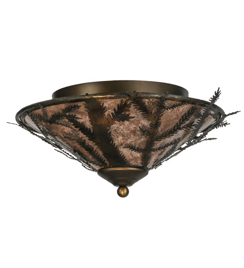 Meyda Lighting Pine Branch 20" 2-Light Light Burnished Antique Copper Flush Mount Light With Silver Mica Shade Glass