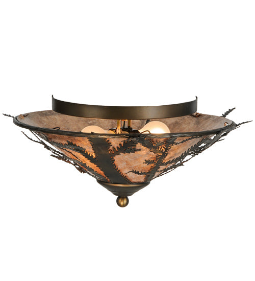 Meyda Lighting Pine Branch 20" 2-Light Light Burnished Antique Copper Flush Mount Light With Silver Mica Shade Glass
