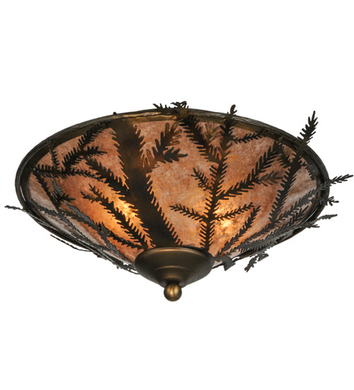 Meyda Lighting Pine Branch 20" 2-Light Light Burnished Antique Copper Flush Mount Light With Silver Mica Shade Glass