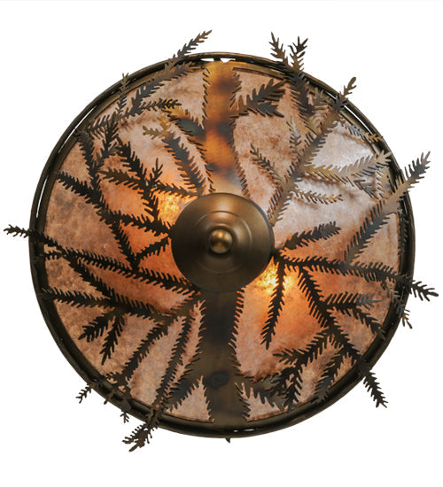 Meyda Lighting Pine Branch 20" 2-Light Light Burnished Antique Copper Flush Mount Light With Silver Mica Shade Glass