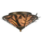 Meyda Lighting Pine Branch 20" 2-Light Light Burnished Antique Copper Flush Mount Light With Silver Mica Shade Glass