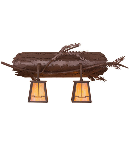 Meyda Lighting Pine Branch 24" 2-Light Rust Valley View Wall Sconce With Beige Iridescent Shade Glass