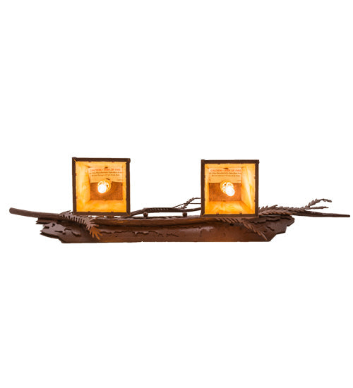 Meyda Lighting Pine Branch 24" 2-Light Rust Valley View Wall Sconce With Beige Iridescent Shade Glass