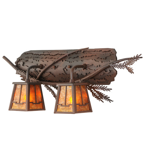 Meyda Lighting Pine Branch 24" 2-Light Wrought Iron & Rust Valley View Vanity Light With Amber Mica Shade Glass