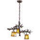 Meyda Lighting Pine Branch 24" 3-Light Cafe Noir Valley View Chandelier With Honey Art Shade Glass