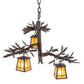 Meyda Lighting Pine Branch 24" 3-Light Cafe Noir Valley View Chandelier With Honey Art Shade Glass