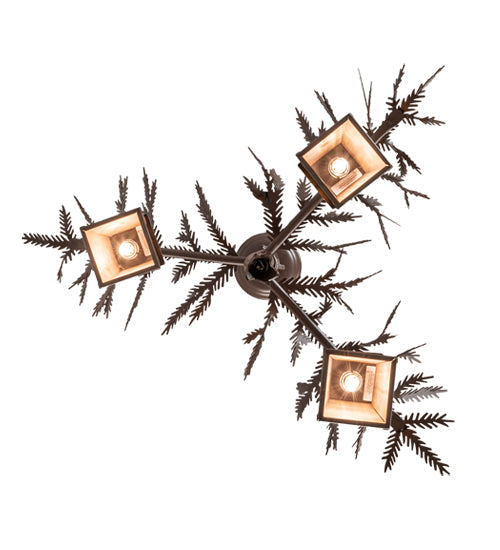 Meyda Lighting Pine Branch 24" 3-Light Cafe Noir Valley View Chandelier With Honey Art Shade Glass