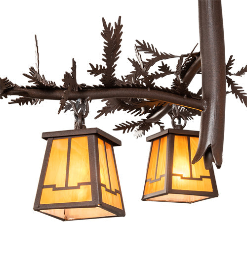 Meyda Lighting Pine Branch 24" 3-Light Cafe Noir Valley View Chandelier With Honey Art Shade Glass