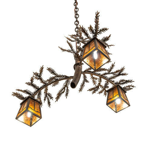Meyda Lighting Pine Branch 24" 3-Light Dark Burnished Antique Copper Valley View Chandelier With Amber Mica Shade Glass