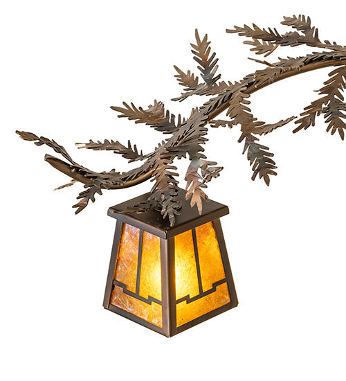 Meyda Lighting Pine Branch 24" 3-Light Dark Burnished Antique Copper Valley View Chandelier With Amber Mica Shade Glass