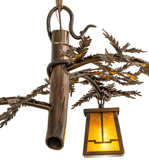 Meyda Lighting Pine Branch 24" 3-Light Dark Burnished Antique Copper Valley View Chandelier With Amber Mica Shade Glass