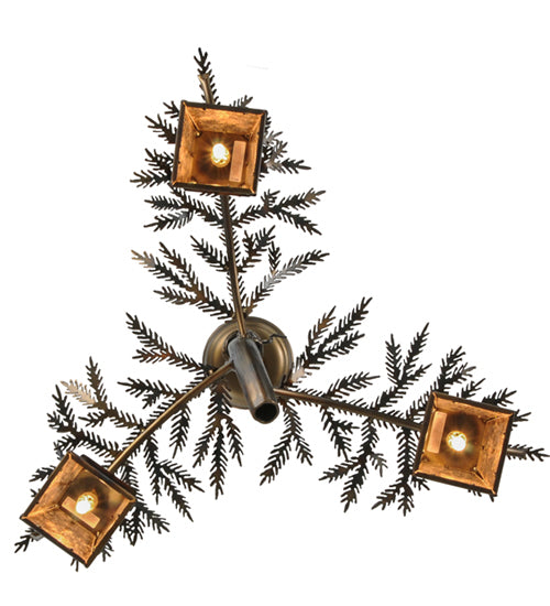 Meyda Lighting Pine Branch 24" 3-Light Light Burnished Antique Copper Valley View Chandelier With Silver Mica Shade Glass