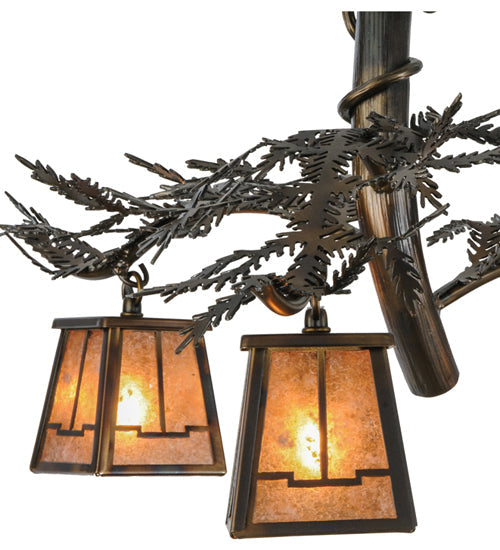 Meyda Lighting Pine Branch 24" 3-Light Light Burnished Antique Copper Valley View Chandelier With Silver Mica Shade Glass