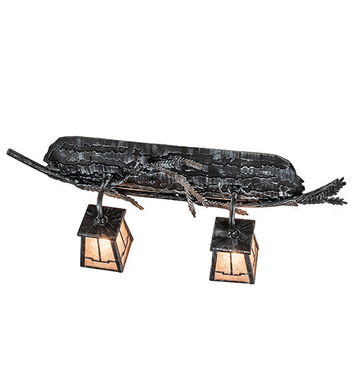 Meyda Lighting Pine Branch 25" 2-Light Antique Iron Gate Valley View Vanity Light With Silver Mica Shade Glass
