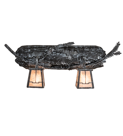 Meyda Lighting Pine Branch 25" 2-Light Antique Iron Gate Valley View Vanity Light With Silver Mica Shade Glass