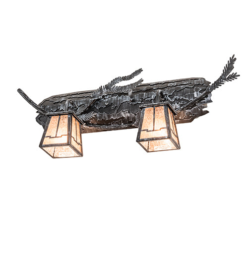 Meyda Lighting Pine Branch 25" 2-Light Antique Iron Gate Valley View Vanity Light With Silver Mica Shade Glass