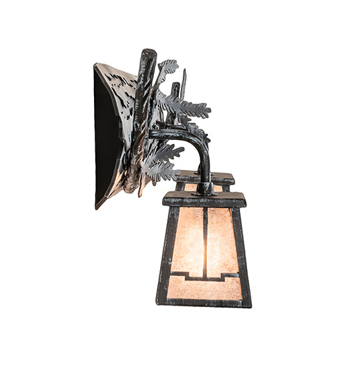 Meyda Lighting Pine Branch 25" 2-Light Antique Iron Gate Valley View Vanity Light With Silver Mica Shade Glass