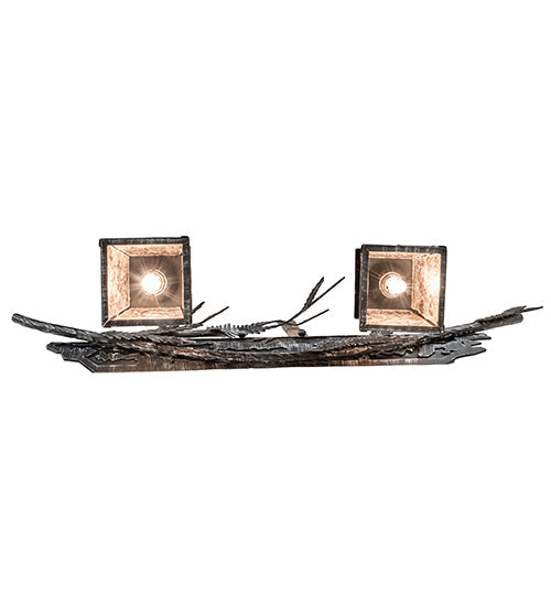 Meyda Lighting Pine Branch 25" 2-Light Antique Iron Gate Valley View Vanity Light With Silver Mica Shade Glass