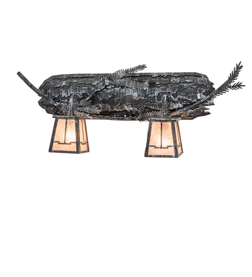 Meyda Lighting Pine Branch 25" 2-Light Antique Iron Gate Valley View Vanity Light With Silver Mica Shade Glass