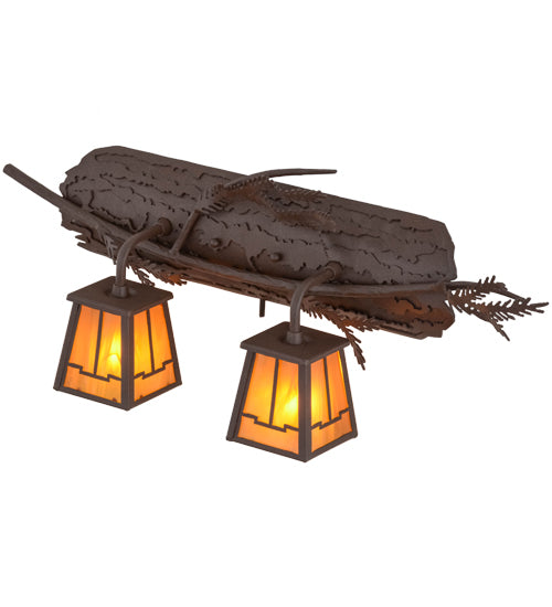 Meyda Lighting Pine Branch 25" 2-Light Cafe Noir Valley View Wall Sconce With Honey Art Shade Glass