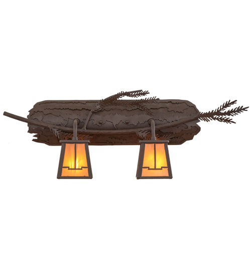 Meyda Lighting Pine Branch 25" 2-Light Cafe Noir Valley View Wall Sconce With Honey Art Shade Glass