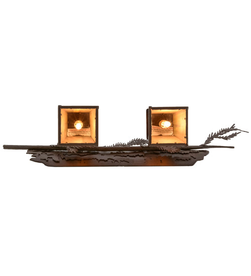 Meyda Lighting Pine Branch 25" 2-Light Cafe Noir Valley View Wall Sconce With Honey Art Shade Glass