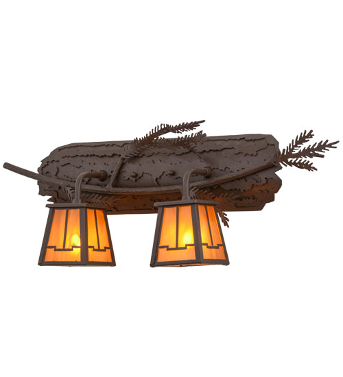 Meyda Lighting Pine Branch 25" 2-Light Cafe Noir Valley View Wall Sconce With Honey Art Shade Glass