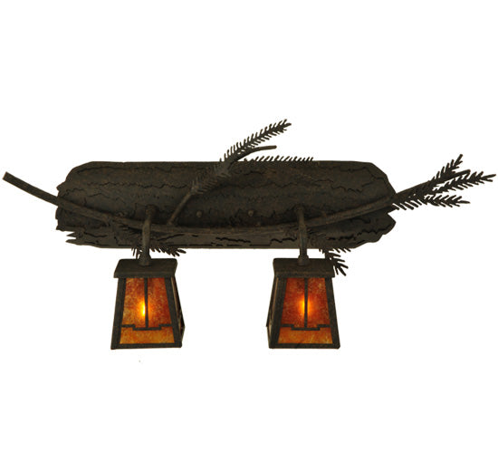 Meyda Lighting Pine Branch 25" 2-Light Coffee Bean Valley View Vanity Light With Amber Mica Shade Glass