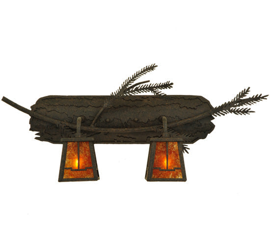 Meyda Lighting Pine Branch 25" 2-Light Coffee Bean Valley View Vanity Light With Amber Mica Shade Glass